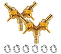 Silkwish 2 conectores de manguera de 3 vías, 10 mm, válvula de bola de latón de 3 vías con 6 abrazaderas de manguera, distribuidor en Y, válvula de tres vías para agua, aire, gas, compatible con