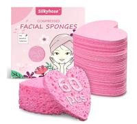 Silkyhose Esponjas faciales faciales de celulosa comprimida en forma de corazón para mujer, 60 unidades, esponjas cosméticas 100% naturales para limpieza facial, máscara exfoliante, masaje de piel
