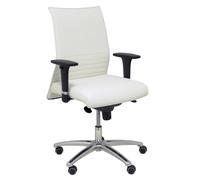 Silla Albacete confidente con mecanismo Sincro tapizada con Similpiel color Blanco. Equipada con Base aluminio, Brazos 1D y Ruedas de parqué