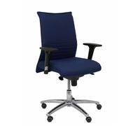 Silla Albacete confidente con mecanismo Sincro tapizada con Tela color Azul marino. Equipada con Base aluminio, Brazos 1D y Ruedas de parqué