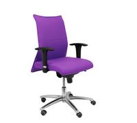 Silla Albacete confidente con mecanismo Sincro tapizada con Tela color Lila. Equipada con Base aluminio, Brazos 1D y Ruedas de parqué