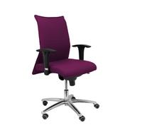 Silla Albacete confidente con mecanismo Sincro tapizada con Tela color Morado. Equipada con Base aluminio, Brazos 1D y Ruedas de parqué