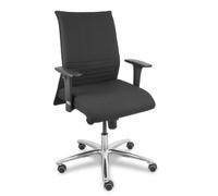 Silla Albacete confidente con mecanismo Sincro tapizada con Tela color Negro. Equipada con Base aluminio, Brazos 1D y Ruedas de parqué