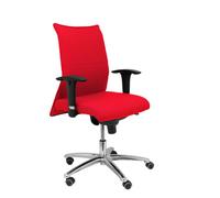 Silla Albacete confidente con mecanismo Sincro tapizada con Tela color Rojo. Equipada con Base aluminio, Brazos 1D y Ruedas de parqué
