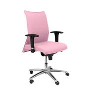 Silla Albacete confidente con mecanismo Sincro tapizada con Tela color Rosa pálido. Equipada con Base aluminio, Brazos 1D y Ruedas de parqué