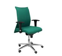 Silla Albacete confidente con mecanismo Sincro tapizada con Tela color Verde esmeralda. Equipada con Base aluminio, Brazos 1D y Ruedas de parqué