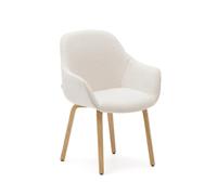 Silla Aleli en piel de oveja blanca y patas de madera maciza de fresno con acabado natural.