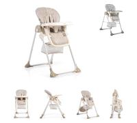 Silla alta Hunny plegable, cinturón de seguridad de 5 puntos, mesa de dos piezas, cesta de almacenamiento, color:beige