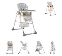 Silla alta Hunny plegable, cinturón de seguridad de 5 puntos, mesa de dos piezas, cesta de almacenamiento, color:gris