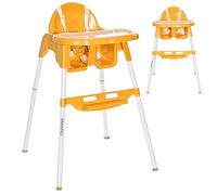 Silla alta Lorelli Amaro mesa de comedor doble, hueco para tazas, reposapiés, cinturón, color:amarillo