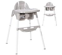 Silla alta Lorelli Amaro mesa de comedor doble, hueco para tazas, reposapiés, cinturón, color:gris claro