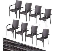CASARIA® Set 8X Sillas Jardín Poliratán Apilables 160Kg Asiento Ergonómico Reposabrazos Resistente Intemperie Interior Exterior Terraza Balcón Marrón