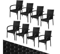 CASARIA® Set 8X Sillas Jardín Poliratán Apilables 160Kg Asiento Ergonómico Reposabrazos Resistente Intemperie Interior Exterior Terraza Balcón Negro