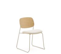 Silla apilable Meli en contrachapado de álamo con asiento de chenilla beige y patas de metal beige FSC Mix Crédito