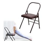Silla auxiliar de yoga plegable de 18 pulgadas, taburete para el hogar, silla de yoga para principiantes, silla de inversión de equilibrio con pies antideslizantes (marrón)