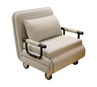 Silla Cama Extensible Sofá Cama Ajustable 6 Posiciones Ruedas con Freno Sin Montaje, Funda Lavable Algodón y Lino, Ideal para Espacios Pequeños(White)