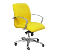Silla Caudete confidente con mecanismo Basculante avanzado tapizada con Tela color Amarillo. Equipada con Base aluminio, Brazos fijos y Ruedas de parqué