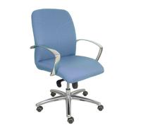 Silla Caudete confidente con mecanismo Basculante avanzado tapizada con Tela color Azul cielo. Equipada con Base aluminio, Brazos fijos y Ruedas de parqué