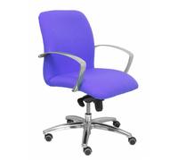 Silla Caudete confidente con mecanismo Basculante avanzado tapizada con Tela color Azul claro. Equipada con Base aluminio, Brazos fijos y Ruedas de parqué