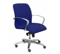 Silla Caudete confidente con mecanismo Basculante avanzado tapizada con Tela color Azul marino. Equipada con Base aluminio, Brazos fijos y Ruedas de parqué