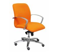 Silla Caudete confidente con mecanismo Basculante avanzado tapizada con Tela color Naranja. Equipada con Base aluminio, Brazos fijos y Ruedas de parqué