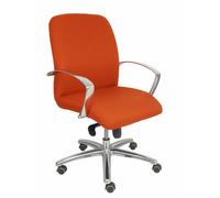 Silla Caudete confidente con mecanismo Basculante avanzado tapizada con Tela color Naranja oscuro. Equipada con Base aluminio, Brazos fijos y Ruedas de parqué