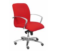 Silla Caudete confidente con mecanismo Basculante avanzado tapizada con Tela color Rojo. Equipada con Base aluminio, Brazos fijos y Ruedas de parqué