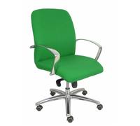 Silla Caudete confidente con mecanismo Basculante avanzado tapizada con Tela color Verde. Equipada con Base aluminio, Brazos fijos y Ruedas de parqué