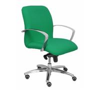 Silla Caudete confidente con mecanismo Basculante avanzado tapizada con Tela color Verde esmeralda. Equipada con Base aluminio, Brazos fijos y Ruedas de parqué