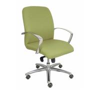 Silla Caudete confidente con mecanismo Basculante avanzado tapizada con Tela color Verde oliva. Equipada con Base aluminio, Brazos fijos y Ruedas de parqué