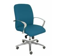Silla Caudete confidente con mecanismo Basculante avanzado tapizada con Tela color Verde petróleo. Equipada con Base aluminio, Brazos fijos y Ruedas de parqué