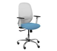 Silla Cilanco blanca malla blanca asiento bali azul brazo regulable base cromada ruedas de parqué