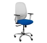 Silla Cilanco blanca malla blanca asiento bali azul brazo regulable base cromada ruedas de parqué