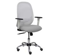 Silla Cilanco blanca malla blanca asiento bali gris brazo regulable base cromada ruedas de parqué