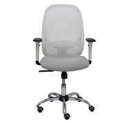 Silla Cilanco blanca malla blanca asiento bali gris brazo regulable base cromada ruedas de parqué