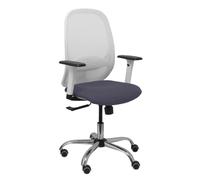 Silla Cilanco blanca malla blanca asiento bali gris oscuro brazo regulable base cromada ruedas de parqué