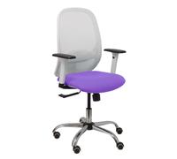 Silla Cilanco blanca malla blanca asiento bali lila brazo regulable base cromada ruedas de parqué