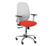 Silla Cilanco blanca malla blanca asiento bali naranja oscuro brazo regulable base cromada ruedas de parqué