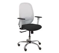 Silla Cilanco blanca malla blanca asiento bali negro brazo regulable base cromada ruedas de parqué