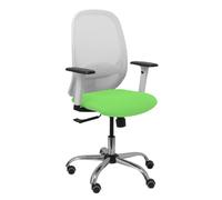 Silla Cilanco blanca malla blanca asiento bali pistacho brazo regulable base cromada ruedas de parqué