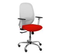 Silla Cilanco blanca malla blanca asiento bali rojo brazo regulable base cromada ruedas de parqué