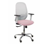 Silla Cilanco blanca malla blanca asiento bali rosa brazo regulable base cromada ruedas de parqué
