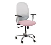 Silla Cilanco blanca malla blanca asiento bali rosa brazo regulable base cromada ruedas de parqué