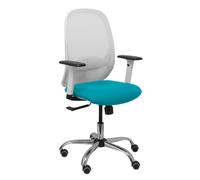 Silla Cilanco blanca malla blanca asiento bali turquesa brazo regulable base cromada ruedas de parqué