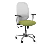 Silla Cilanco blanca malla blanca asiento bali verde brazo regulable base cromada ruedas de parqué