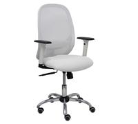 Silla Cilanco blanca malla blanca asiento similpiel blanco brazo regulable base cromada ruedas de