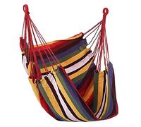 Silla Colgante, 100 * 130CM Columpio de Hamaca para Exteriores Hecha de Lona, Silla Colgante de Rayas de Colores, Columpio de Asiento Ancho Plegable Portátil, para Jardín (No Almohada No Stick)