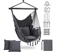 Silla Colgante con 2 Cojines y Bolsa - Silla Hamaca Colgante de Carga 330lbs para 2 Personas Adultos y niños, Mecedora, Hamacas Jardin Portátil para Interior y Exterior, Balcón