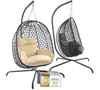 Silla Colgante con armazón; Tumbona suspendida de ratán para Exteriores e Interiores; Columpio Huevo Ideal para jardín, terraza, rincón de Lectura. Capacidad de Carga de 120 kg (Beige)