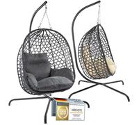 Silla Colgante con armazón; Tumbona suspendida de ratán para Exteriores e Interiores; Columpio Huevo Ideal para jardín, terraza, rincón de Lectura. Capacidad de Carga de 120 kg (Negro)